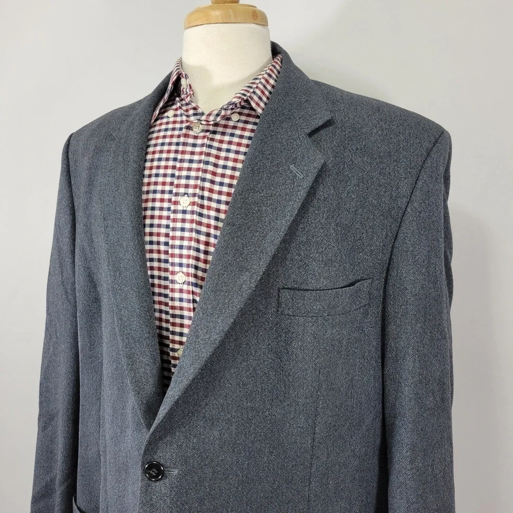 Paul Fredrick Men's Sport Coat Blazer Two Button Navy Wool‎ Flannel Size 50L